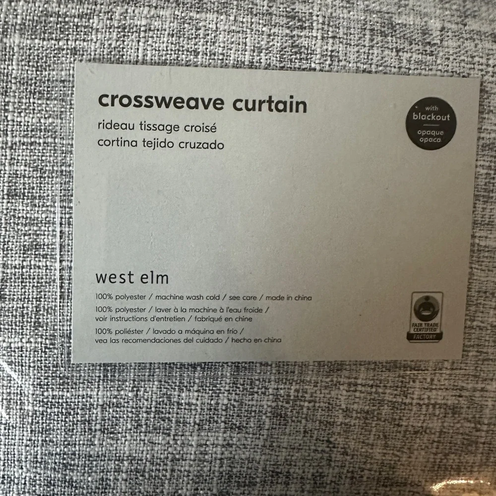 NIB West Elm Crossweave Blackout Curtain in Stone White 48 X 108 Single Panel